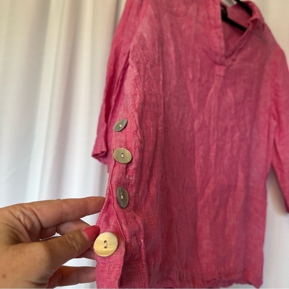 Tahari Linen Shirt Blouse Women's Plus Size 1X Pink Top Mother Of Pearl Buttons - Picture 4 of 11